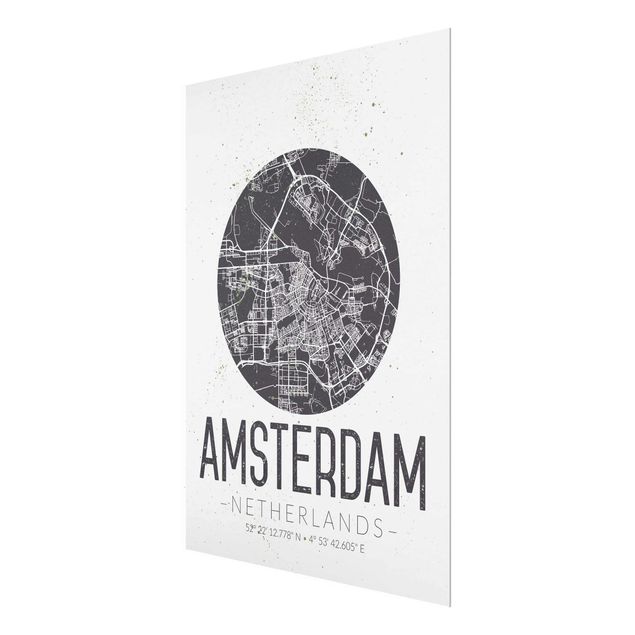 Wandbilder Schwarz-Weiß Stadtplan Amsterdam - Retro