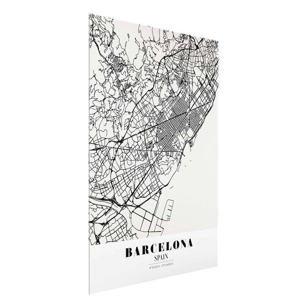 Glasbilder Weltkarten Stadtplan Barcelona - Klassik