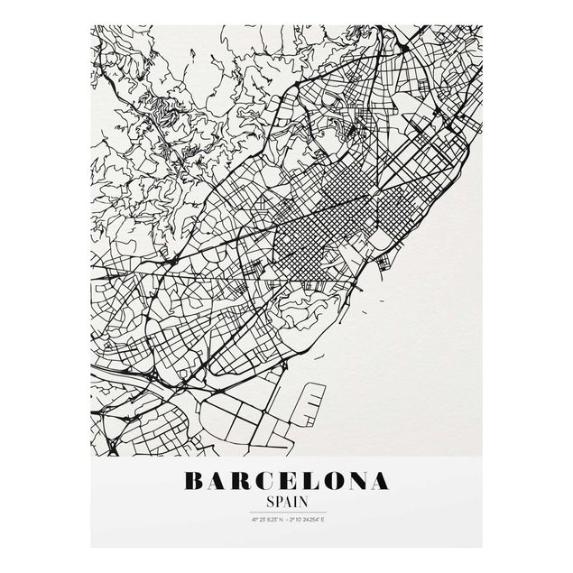 Wandbilder Schwarz-Weiß Stadtplan Barcelona - Klassik