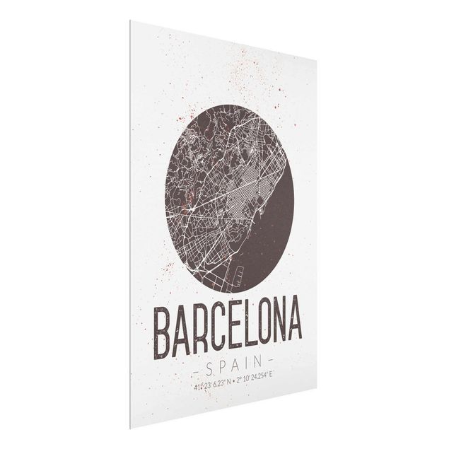 Glasbilder Weltkarte Stadtplan Barcelona - Retro