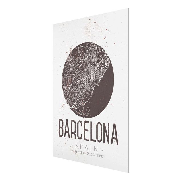 Wandbilder Schwarz-Weiß Stadtplan Barcelona - Retro