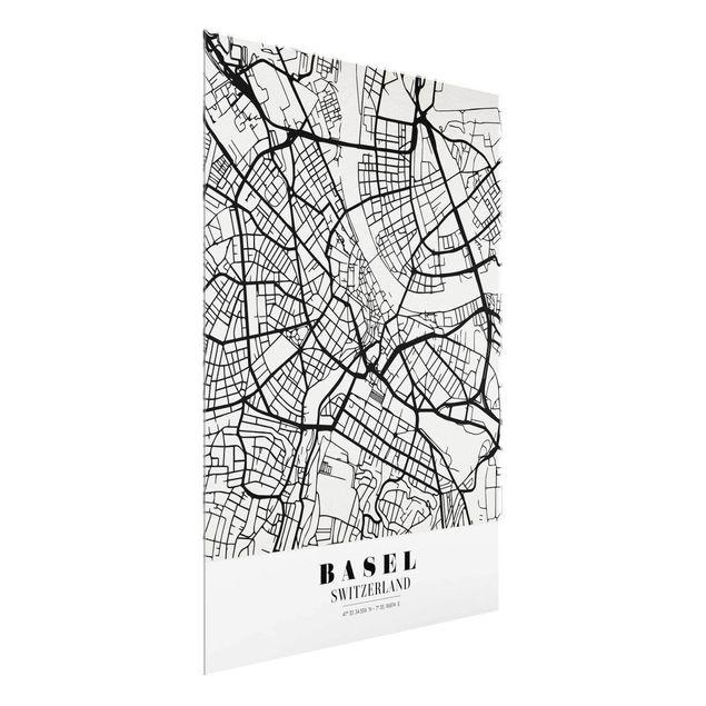 Weltkarte Glasbild Stadtplan Basel - Klassik