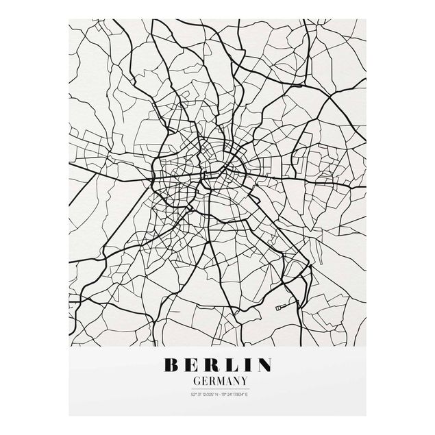 Weltkarte Glasbild Stadtplan Berlin - Klassik
