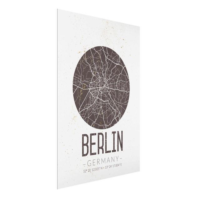 Glasbild mit Spruch Stadtplan Berlin - Retro