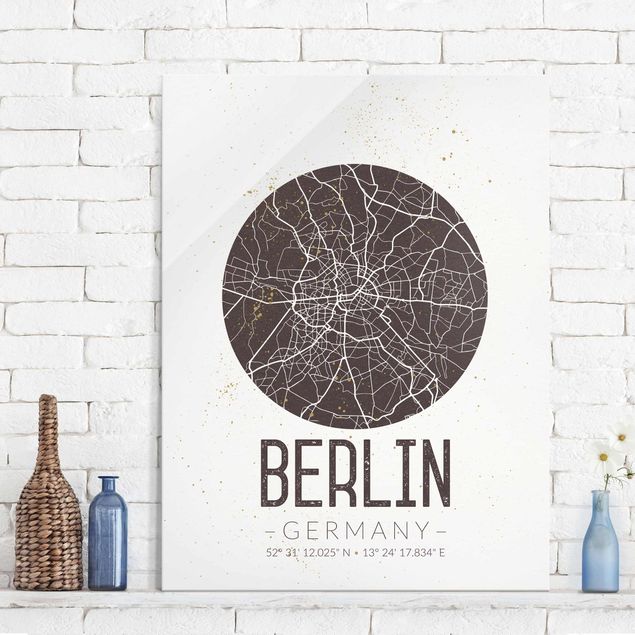 Glasbilder Berlin Stadtplan Berlin - Retro