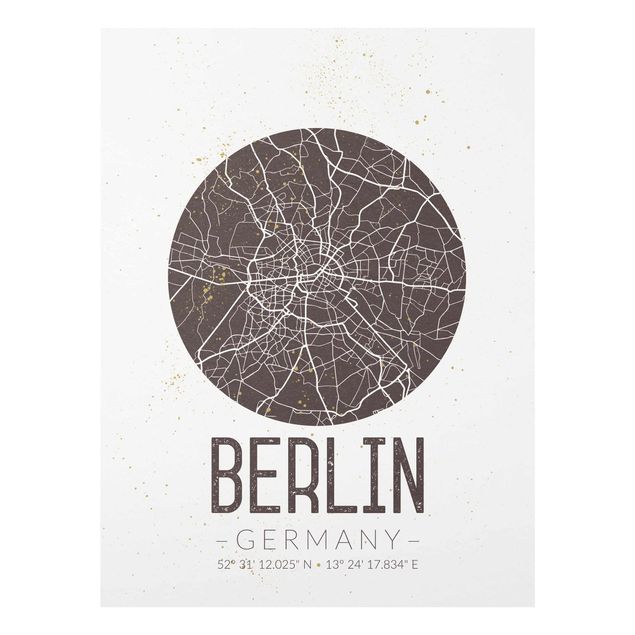 Glasbilder Weltkarten Stadtplan Berlin - Retro