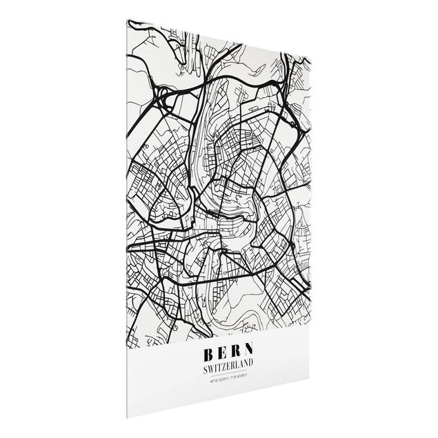 Glasbilder Weltkarte Stadtplan Bern - Klassik