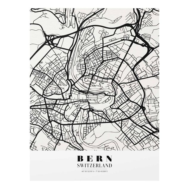Wandbilder Schwarz-Weiß Stadtplan Bern - Klassik