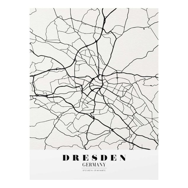 Wandbilder Schwarz-Weiß Stadtplan Dresden - Klassik