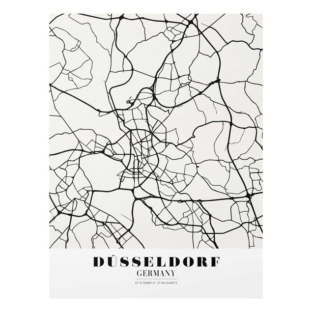 Wandbilder Schwarz-Weiß Stadtplan Düsseldorf - Klassik