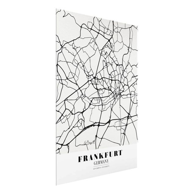 Weltkarte Glasbild Stadtplan Frankfurt - Klassik