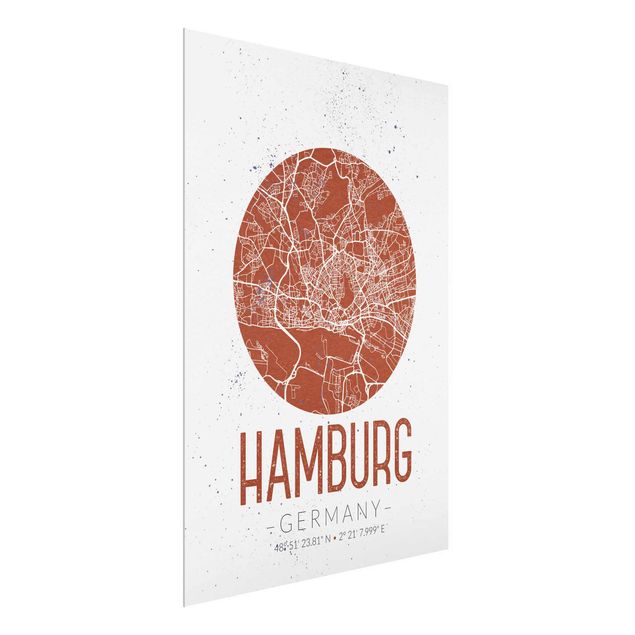 Glasbild mit Spruch Stadtplan Hamburg - Retro