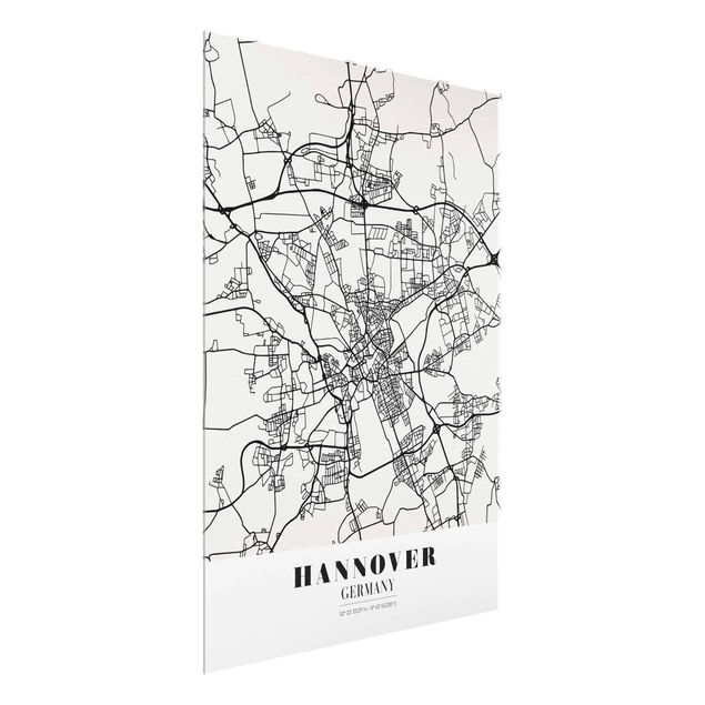 Weltkarte Glasbild Stadtplan Hannover - Klassik