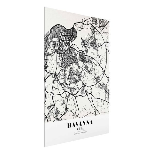 Glasbilder Weltkarte Stadtplan Havanna - Klassik