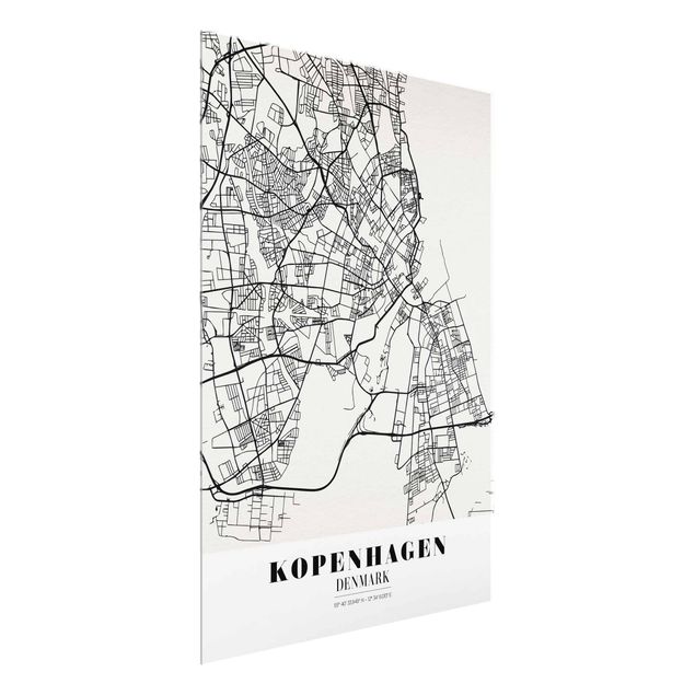 Glasbilder Weltkarte Stadtplan Kopenhagen - Klassik