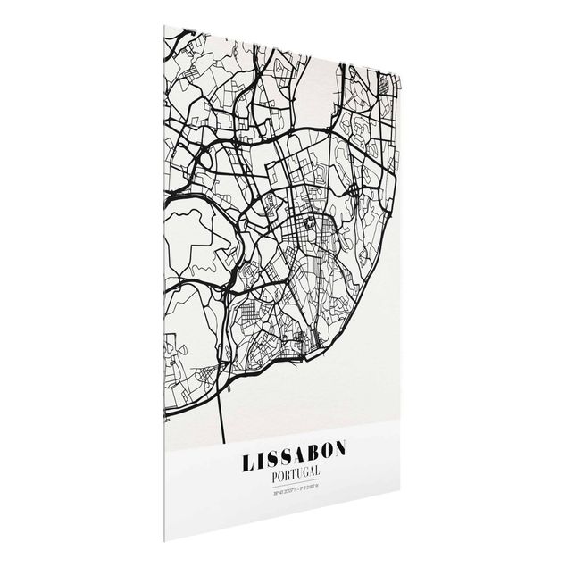Glasbilder Weltkarte Stadtplan Lissabon - Klassik