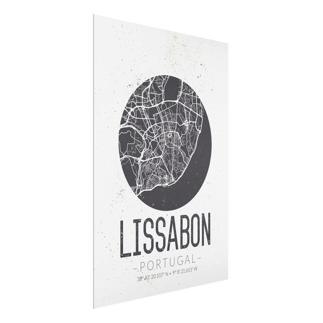 Glasbilder Weltkarten Stadtplan Lissabon - Retro