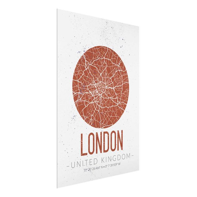 Glasbilder Schwarz-Weiß Stadtplan London - Retro