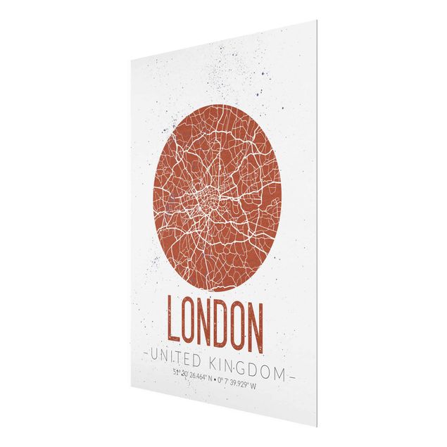 Glasbilder Weltkarten Stadtplan London - Retro