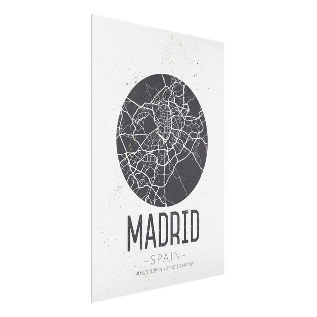 Glasbilder Weltkarten Stadtplan Madrid - Retro