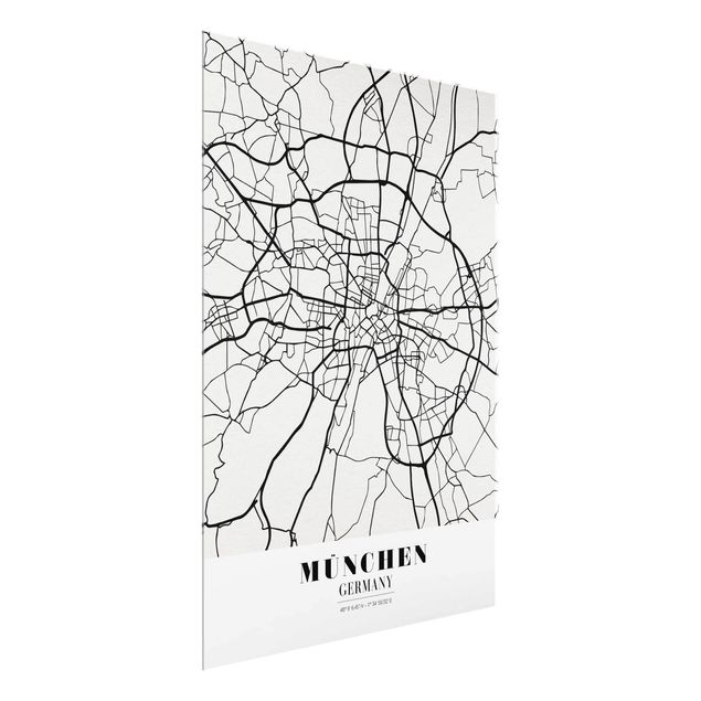Glasbilder Weltkarte Stadtplan München - Klassik