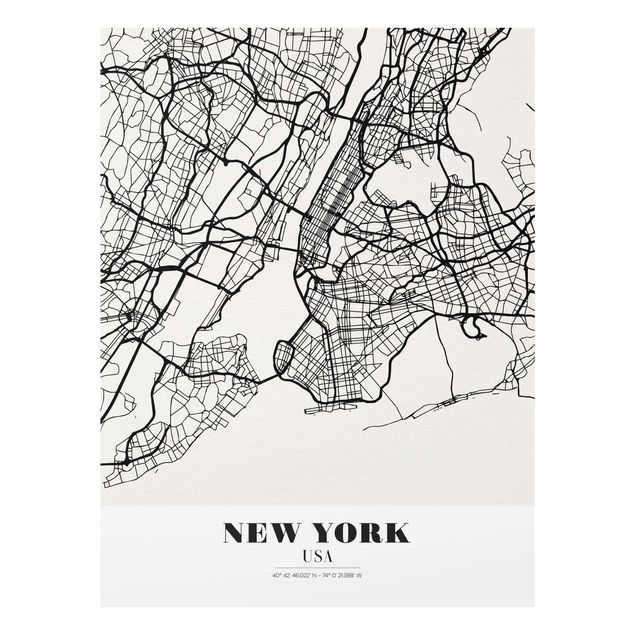 Glasbilder mit Sprüchen Stadtplan New York - Klassik