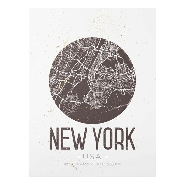 Glasbilder Sprüche Stadtplan New York - Retro