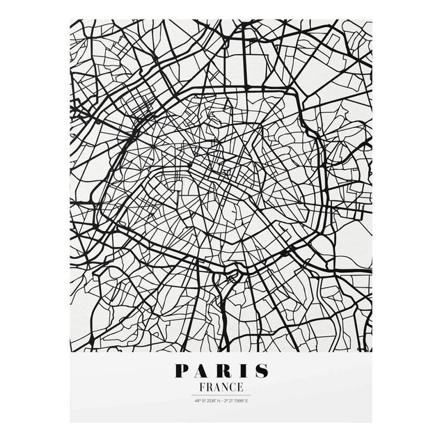 Glasbild mit Spruch Stadtplan Paris - Klassik