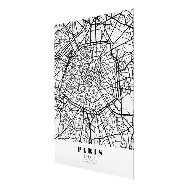 Glasbilder Weltkarten Stadtplan Paris - Klassik