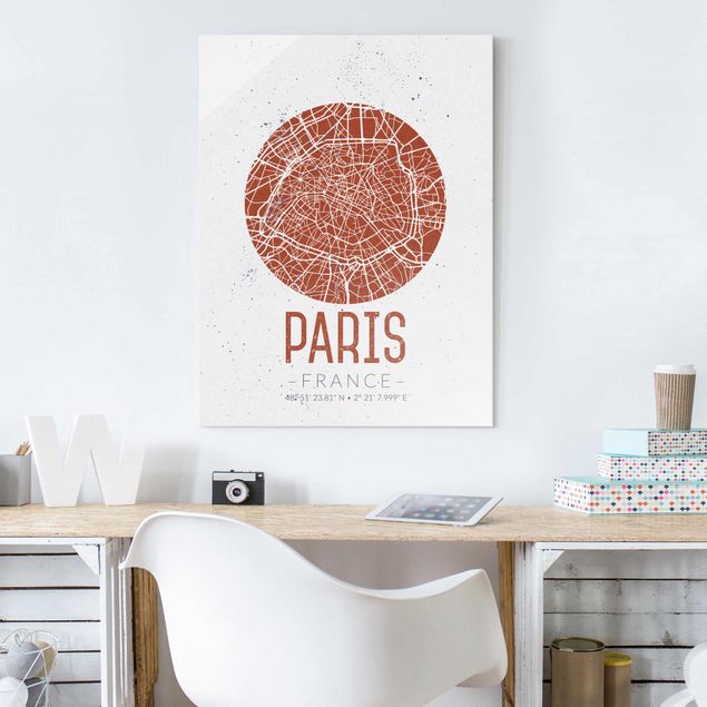 Glasbilder Paris Stadtplan Paris - Retro