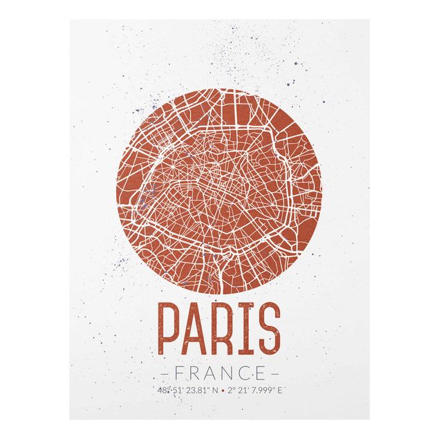 Glasbilder mit Sprüchen Stadtplan Paris - Retro