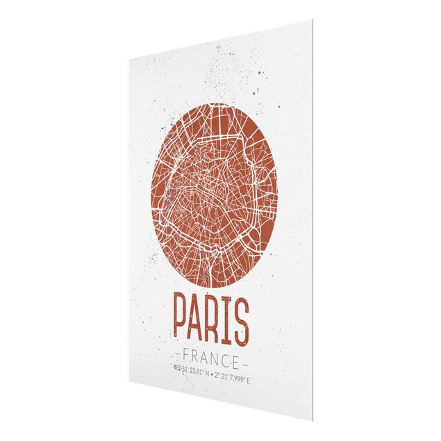 Glasbilder Weltkarte Stadtplan Paris - Retro