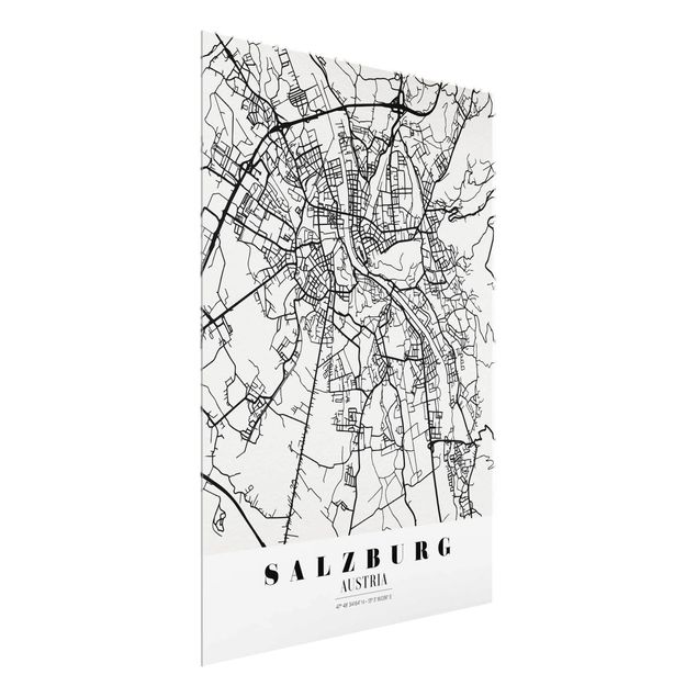 Weltkarte Glasbild Stadtplan Salzburg - Klassik