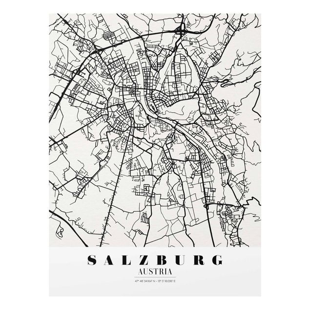Wandbilder Schwarz-Weiß Stadtplan Salzburg - Klassik
