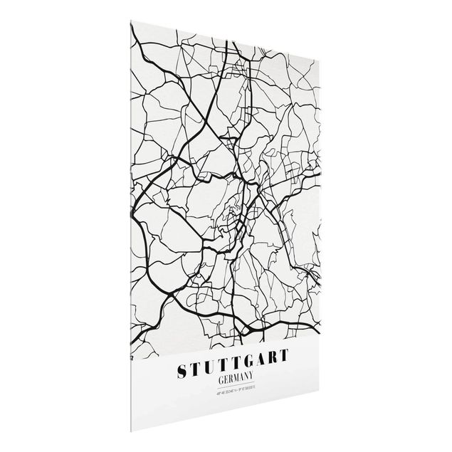 Glasbilder Weltkarte Stadtplan Stuttgart - Klassik