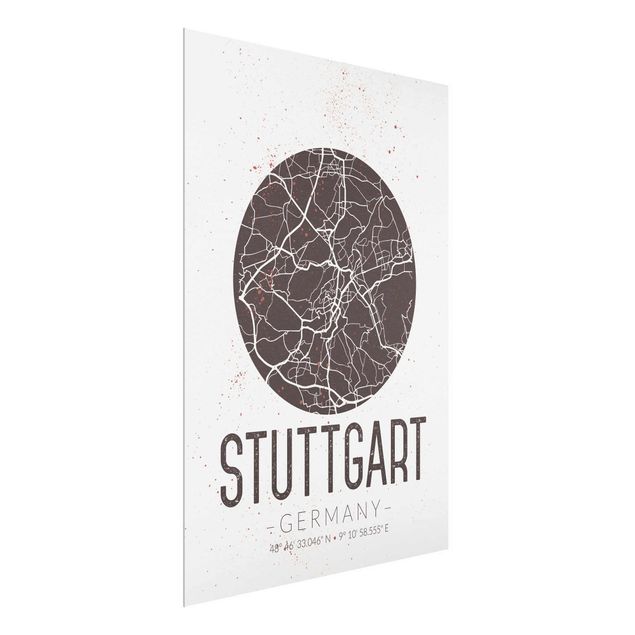 Glasbilder Weltkarte Stadtplan Stuttgart - Retro