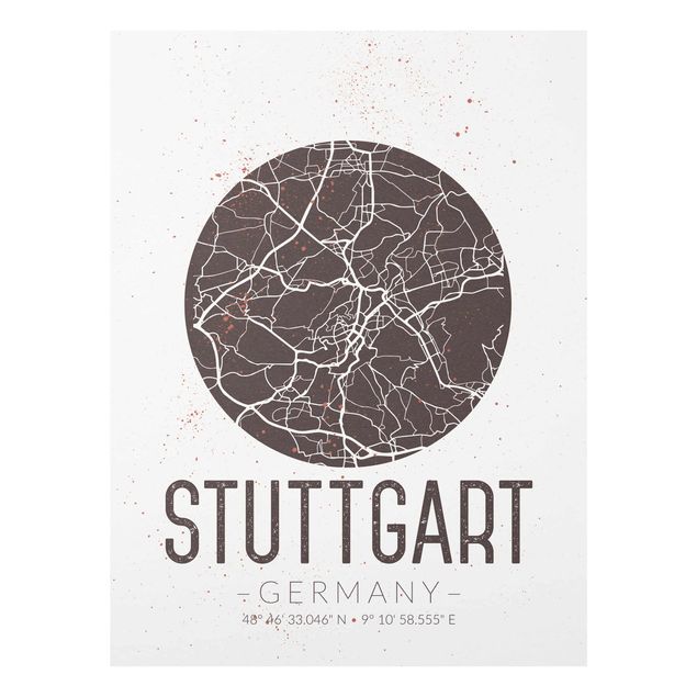 Wandbilder Braun Stadtplan Stuttgart - Retro