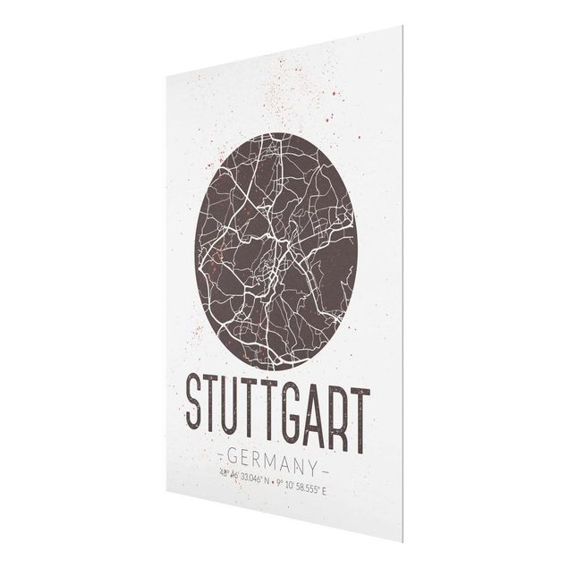 Wandbilder Schwarz-Weiß Stadtplan Stuttgart - Retro