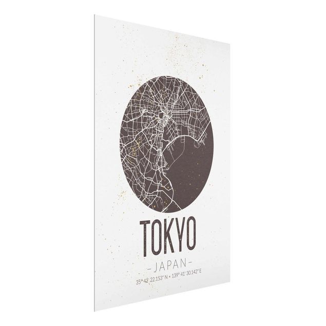 Glasbild mit Spruch Stadtplan Tokyo - Retro