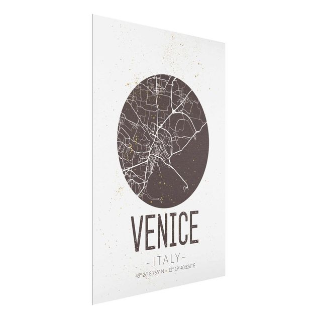 Glasbilder Weltkarten Stadtplan Venice - Retro
