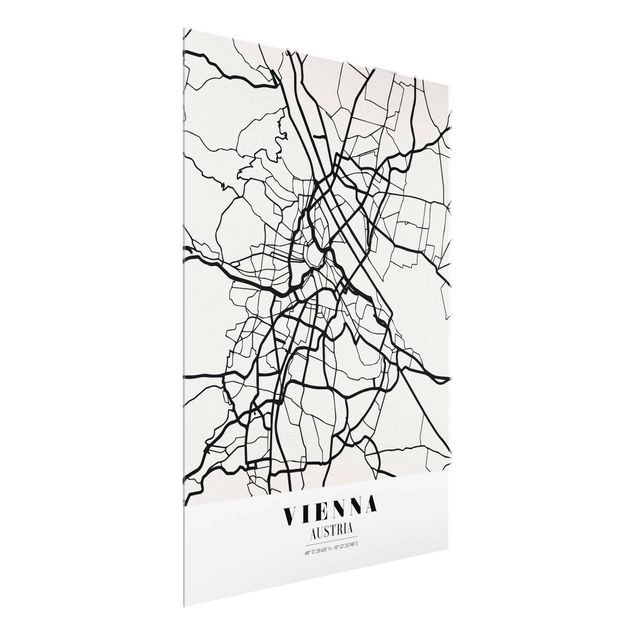 Glasbilder Weltkarten Stadtplan Vienna - Klassik