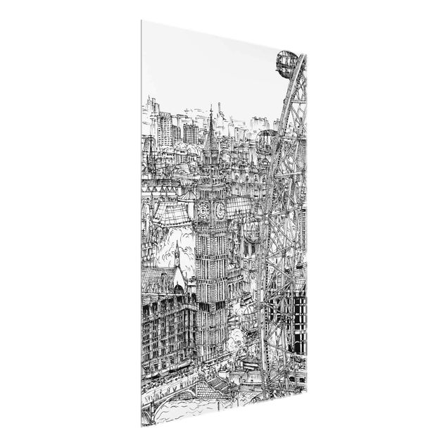 schwarz weiß Glasbilder Stadtstudie - London Eye