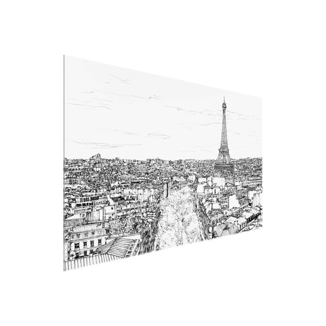 Glasbilder Schwarz-Weiß Stadtstudie - Paris