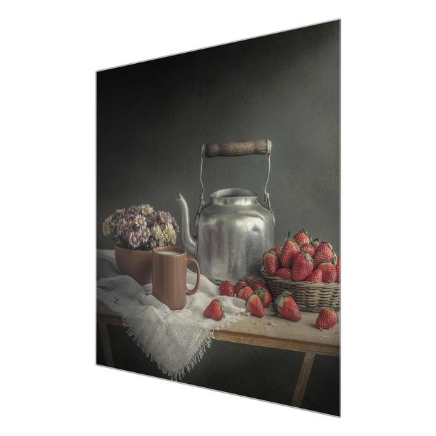 Glasbilder Stillleben mit Erdbeeren