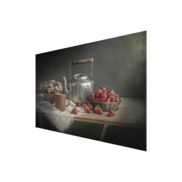 Glasbilder Stillleben mit Erdbeeren
