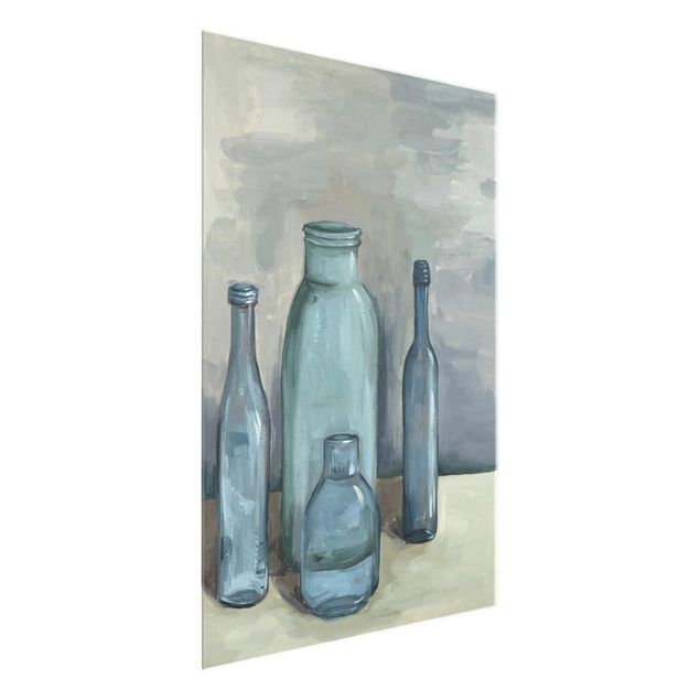 Wandbilder Blau Stillleben mit Glasflaschen II