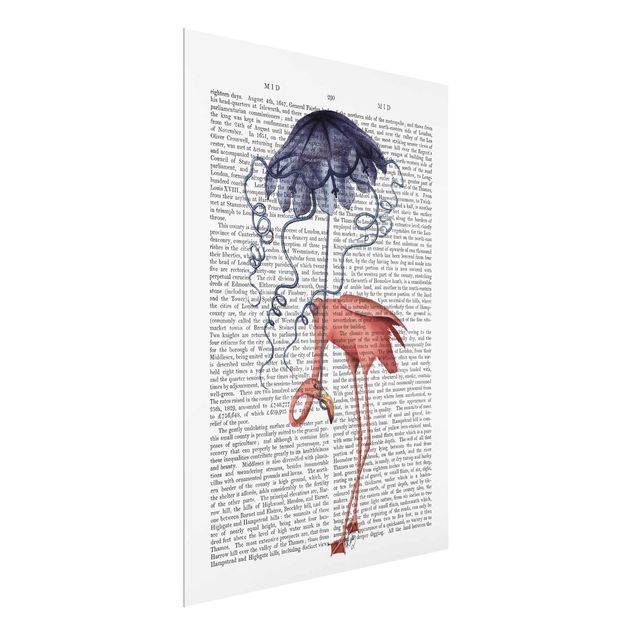 Wandbilder Sprüche Tierlektüre - Flamingo mit Regenschirm