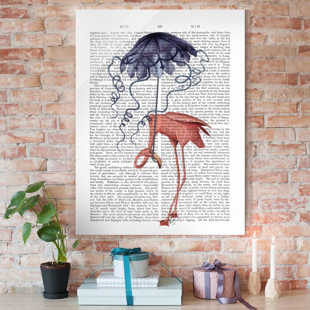 Küchen Deko Tierlektüre - Flamingo mit Regenschirm