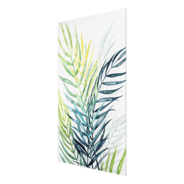 Glas Wandbilder Tropisches Blattwerk - Palme