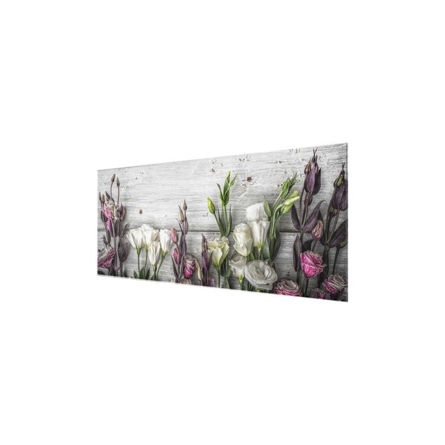 Wandbilder Grau Tulpen-Rose Shabby Holzoptik